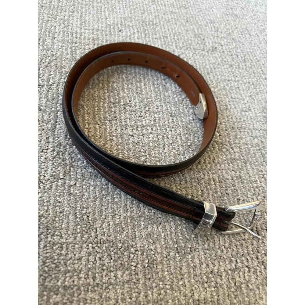 Brighton Onxy black brown  leather belt silver hardware‎ womens  size 38